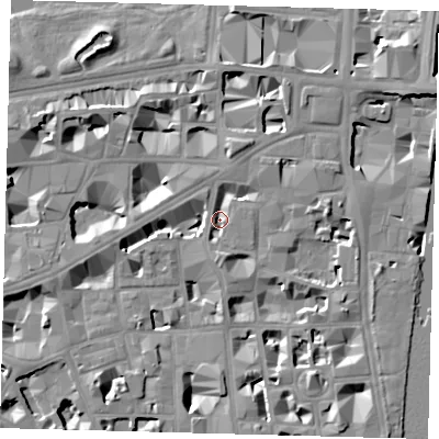 Shaded relief map of the ground around SW1P3NP, computed from Environment Agency LiDAR. The ground here sits at about 3 m above sea level and falls 10 m across the surrounding 800 m. Surface water reaching this point runs off ground lying to the south, 3.6 m higher.