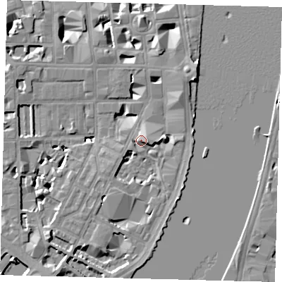 Shaded relief map of the ground around SW1P4LG, computed from Environment Agency LiDAR. The ground here sits at about 5 m above sea level and falls 9 m across the surrounding 800 m. Surface water reaching this point runs off ground lying to the north-east, 5.5 m higher.