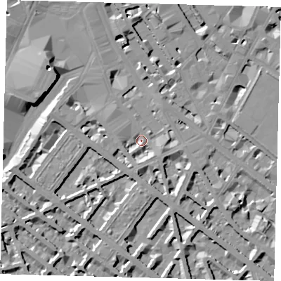 Shaded relief map of the ground around SW1V1BZ, computed from Environment Agency LiDAR. The ground here sits at about 3 m above sea level and falls 10 m across the surrounding 800 m. Surface water reaching this point runs off ground lying to the south, 4.8 m higher.