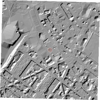Shaded relief map of the ground around SW1V1DE, computed from Environment Agency LiDAR. The ground here sits at about 4 m above sea level and falls 10 m across the surrounding 800 m. Surface water reaching this point runs off ground lying to the south, 4.8 m higher.