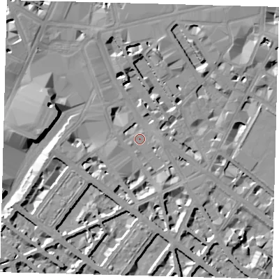 Shaded relief map of the ground around SW1V1EL, computed from Environment Agency LiDAR. The ground here sits at about 3 m above sea level and falls 10 m across the surrounding 800 m. Surface water reaching this point runs off ground lying to the south-south-east, 2.7 m higher.