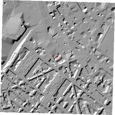 Shaded relief map of the ground around SW1V1JF, computed from Environment Agency LiDAR. The ground here sits at about 2 m above sea level and falls 10 m across the surrounding 800 m. Surface water reaching this point runs off ground lying to the south, 4.8 m higher.