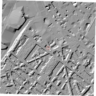 Shaded relief map of the ground around SW1V1RB, computed from Environment Agency LiDAR. The ground here sits at about 2 m above sea level and falls 10 m across the surrounding 800 m. Surface water reaching this point runs off ground lying to the south, 5.0 m higher.