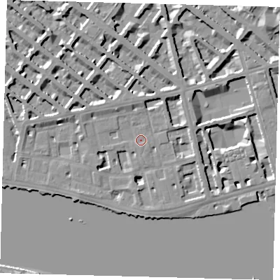 Shaded relief map of the ground around SW1V3DL, computed from Environment Agency LiDAR. The ground here sits at about 4 m above sea level and falls 7 m across the surrounding 800 m. Surface water reaching this point runs off ground lying to the west-north-west, 4.1 m higher.