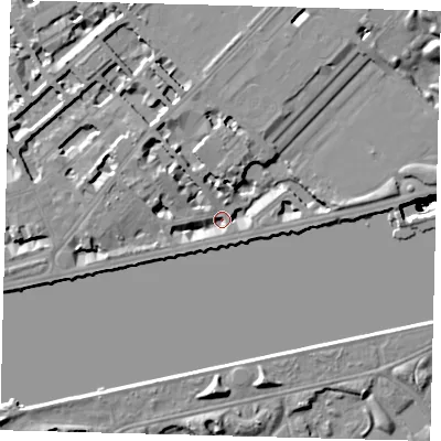 Shaded relief map of the ground around SW34JG, computed from Environment Agency LiDAR. The ground here sits at about 3 m above sea level and falls 49 m across the surrounding 800 m. Surface water reaching this point runs off ground lying to the north-west, 7.0 m higher.