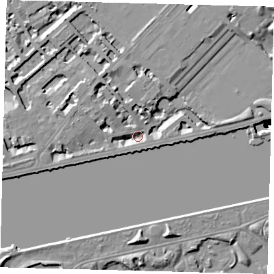 Shaded relief map of the ground around SW34LF, computed from Environment Agency LiDAR. The ground here sits at about 3 m above sea level and falls 49 m across the surrounding 800 m. Surface water reaching this point runs off ground lying to the north-west, 7.0 m higher.