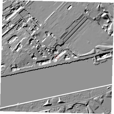 Shaded relief map of the ground around SW34LH, computed from Environment Agency LiDAR. The ground here sits at about 3 m above sea level and falls 49 m across the surrounding 800 m. Surface water reaching this point runs off ground lying to the west-north-west, 7.0 m higher.