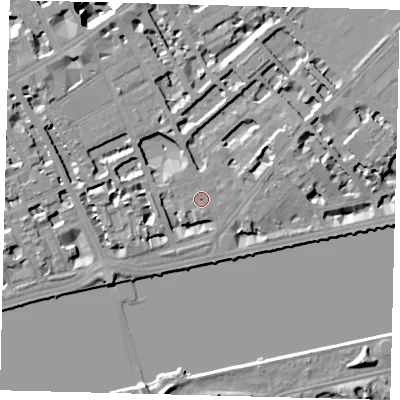 Shaded relief map of the ground around SW35QY, computed from Environment Agency LiDAR. The ground here sits at about 5 m above sea level and falls 14 m across the surrounding 800 m. Surface water reaching this point runs off ground lying to the south-south-west, 0.8 m higher.