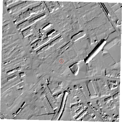 Shaded relief map of the ground around SW61AL, computed from Environment Agency LiDAR. The ground here sits at about 3 m above sea level and falls 10 m across the surrounding 800 m. Surface water reaching this point runs off ground lying to the south-south-east, 6.2 m higher.