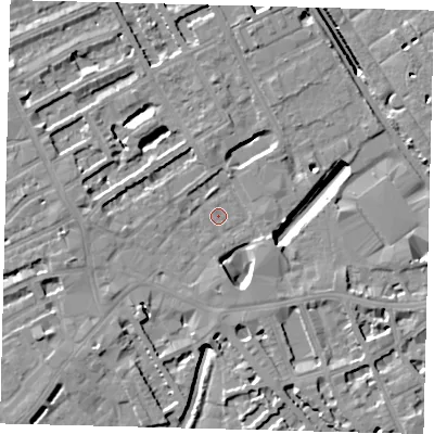 Shaded relief map of the ground around SW61AP, computed from Environment Agency LiDAR. The ground here sits at about 3 m above sea level and falls 11 m across the surrounding 800 m. Surface water reaching this point runs off ground lying to the south, 6.2 m higher.