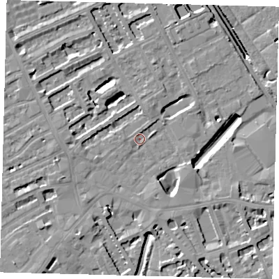 Shaded relief map of the ground around SW61PP, computed from Environment Agency LiDAR. The ground here sits at about 3 m above sea level and falls 10 m across the surrounding 800 m. Surface water reaching this point runs off ground lying to the west-south-west, 7.1 m higher.