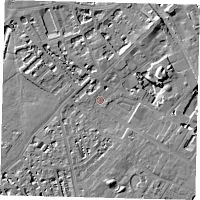 Shaded relief map of the ground around SW62AB, computed from Environment Agency LiDAR. The ground here sits at about 3 m above sea level and falls 13 m across the surrounding 800 m. Surface water reaching this point runs off ground lying to the east-north-east, 13.1 m higher.