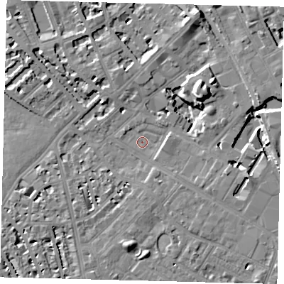 Shaded relief map of the ground around SW62AE, computed from Environment Agency LiDAR. The ground here sits at about 3 m above sea level and falls 13 m across the surrounding 800 m. Surface water reaching this point runs off ground lying to the north-east, 13.1 m higher.