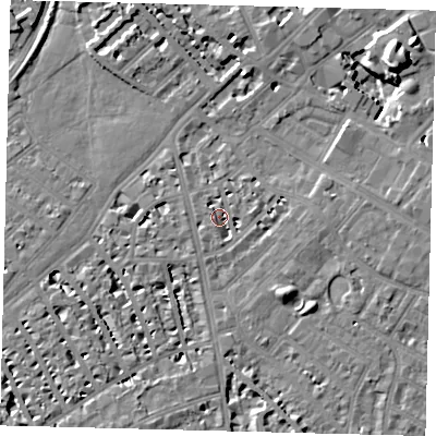 Shaded relief map of the ground around SW62AL, computed from Environment Agency LiDAR. The ground here sits at about 3 m above sea level and falls 13 m across the surrounding 800 m. Surface water reaching this point runs off ground lying to the south, 2.8 m higher.