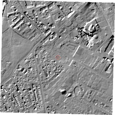 Shaded relief map of the ground around SW62AQ, computed from Environment Agency LiDAR. The ground here sits at about 3 m above sea level and falls 13 m across the surrounding 800 m. Surface water reaching this point runs off ground lying to the north-east, 13.1 m higher.