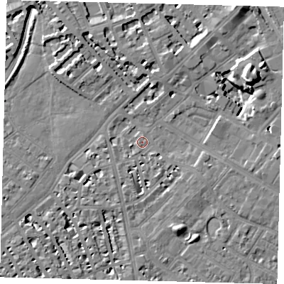 Shaded relief map of the ground around SW62AS, computed from Environment Agency LiDAR. The ground here sits at about 3 m above sea level and falls 13 m across the surrounding 800 m. Surface water reaching this point runs off ground lying to the east-north-east, 13.1 m higher.