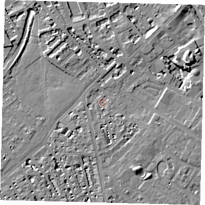 Shaded relief map of the ground around SW62AT, computed from Environment Agency LiDAR. The ground here sits at about 3 m above sea level and falls 13 m across the surrounding 800 m. Surface water reaching this point runs off ground lying to the east-north-east, 13.1 m higher.