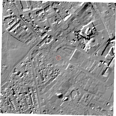 Shaded relief map of the ground around SW62AX, computed from Environment Agency LiDAR. The ground here sits at about 3 m above sea level and falls 13 m across the surrounding 800 m. Surface water reaching this point runs off ground lying to the north-east, 13.1 m higher.