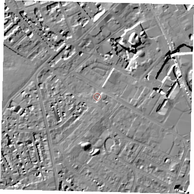 Shaded relief map of the ground around SW62AY, computed from Environment Agency LiDAR. The ground here sits at about 4 m above sea level and falls 13 m across the surrounding 800 m. Surface water reaching this point runs off ground lying to the east, 1.5 m higher.