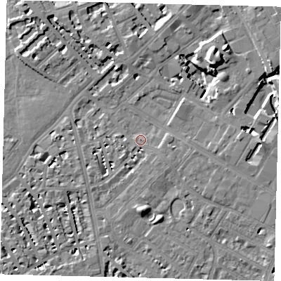 Shaded relief map of the ground around SW62AZ, computed from Environment Agency LiDAR. The ground here sits at about 4 m above sea level and falls 13 m across the surrounding 800 m. Surface water reaching this point runs off ground lying to the east, 4.3 m higher.