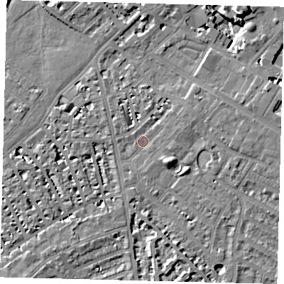 Shaded relief map of the ground around SW62BD, computed from Environment Agency LiDAR. The ground here sits at about 4 m above sea level and falls 13 m across the surrounding 800 m. Surface water reaching this point runs off ground lying to the south-west, 4.3 m higher.