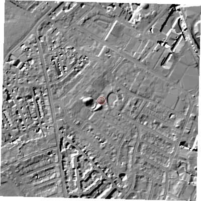 Shaded relief map of the ground around SW62BL, computed from Environment Agency LiDAR. The ground here sits at about 4 m above sea level and falls 11 m across the surrounding 800 m. Surface water reaching this point runs off ground lying to the west, 4.0 m higher.