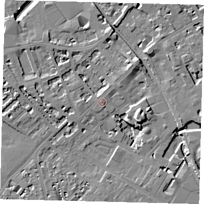 Shaded relief map of the ground around SW62EL, computed from Environment Agency LiDAR. The ground here sits at about 5 m above sea level and falls 13 m across the surrounding 800 m. Surface water reaching this point runs off ground lying to the north-north-east, 0.6 m higher.