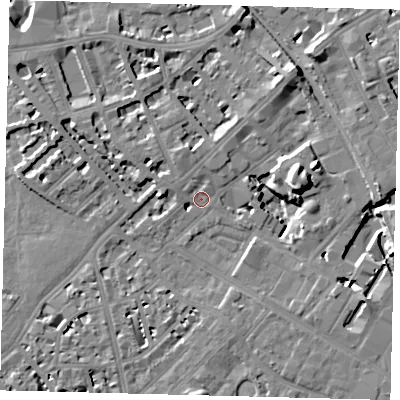 Shaded relief map of the ground around SW62ET, computed from Environment Agency LiDAR. The ground here sits at about 3 m above sea level and falls 13 m across the surrounding 800 m. Surface water reaching this point runs off ground lying to the north-north-east, 1.4 m higher.