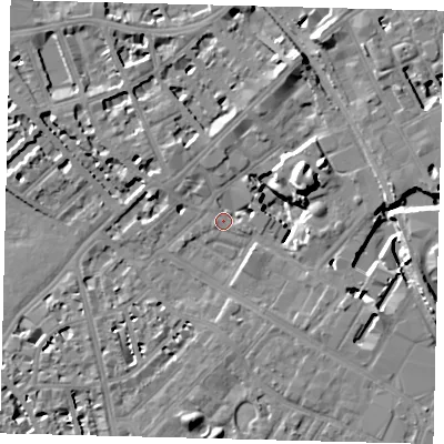 Shaded relief map of the ground around SW62FP, computed from Environment Agency LiDAR. The ground here sits at about 3 m above sea level and falls 13 m across the surrounding 800 m. Surface water reaching this point runs off ground lying to the east-north-east, 13.1 m higher.
