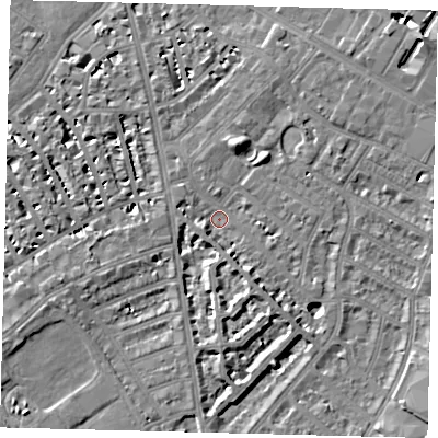 Shaded relief map of the ground around SW62LA, computed from Environment Agency LiDAR. The ground here sits at about 3 m above sea level and falls 7 m across the surrounding 800 m. Surface water reaching this point runs off ground lying to the south-south-east, 5.4 m higher.