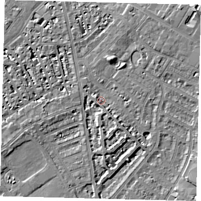 Shaded relief map of the ground around SW62NA, computed from Environment Agency LiDAR. The ground here sits at about 3 m above sea level and falls 7 m across the surrounding 800 m. Surface water reaching this point runs off ground lying to the south-east, 5.4 m higher.
