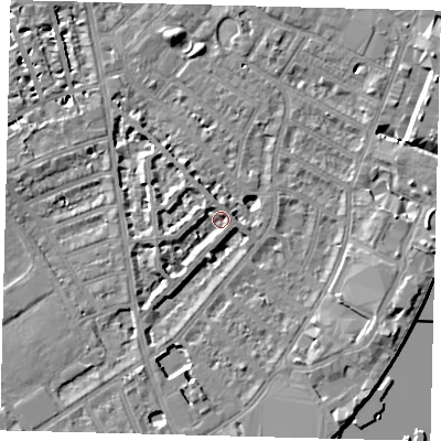 Shaded relief map of the ground around SW62NF, computed from Environment Agency LiDAR. The ground here sits at about 3 m above sea level and falls 8 m across the surrounding 800 m. Surface water reaching this point runs off ground lying to the west-north-west, 3.2 m higher.