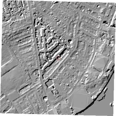 Shaded relief map of the ground around SW62NG, computed from Environment Agency LiDAR. The ground here sits at about 3 m above sea level and falls 8 m across the surrounding 800 m. Surface water reaching this point runs off ground lying to the east-south-east, 6.2 m higher.