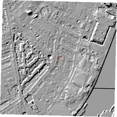 Shaded relief map of the ground around SW62PH, computed from Environment Agency LiDAR. The ground here sits at about 3 m above sea level and falls 11 m across the surrounding 800 m. Surface water reaching this point runs off ground lying to the south-east, 6.2 m higher.