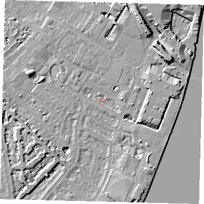 Shaded relief map of the ground around SW62QS, computed from Environment Agency LiDAR. The ground here sits at about 3 m above sea level and falls 11 m across the surrounding 800 m. Surface water reaching this point runs off ground lying to the north-east, 3.4 m higher.