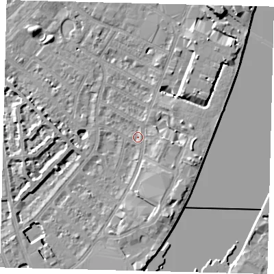 Shaded relief map of the ground around SW62RA, computed from Environment Agency LiDAR. The ground here sits at about 3 m above sea level and falls 11 m across the surrounding 800 m. Surface water reaching this point runs off ground lying to the south-south-east, 6.2 m higher.