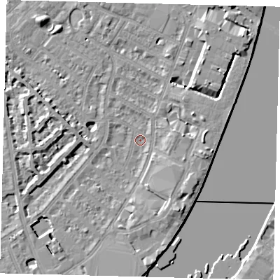 Shaded relief map of the ground around SW62RF, computed from Environment Agency LiDAR. The ground here sits at about 3 m above sea level and falls 8 m across the surrounding 800 m. Surface water reaching this point runs off ground lying to the south-south-east, 6.2 m higher.