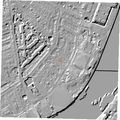 Shaded relief map of the ground around SW62SE, computed from Environment Agency LiDAR. The ground here sits at about 3 m above sea level and falls 8 m across the surrounding 800 m. Surface water reaching this point runs off ground lying to the east-south-east, 4.6 m higher.