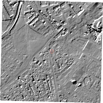 Shaded relief map of the ground around SW62TA, computed from Environment Agency LiDAR. The ground here sits at about 3 m above sea level and falls 13 m across the surrounding 800 m. Surface water reaching this point runs off ground lying to the east-north-east, 13.1 m higher.