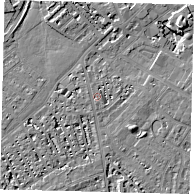 Shaded relief map of the ground around SW62TB, computed from Environment Agency LiDAR. The ground here sits at about 4 m above sea level and falls 13 m across the surrounding 800 m. Surface water reaching this point runs off ground lying to the south-east, 2.8 m higher.