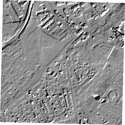 Shaded relief map of the ground around SW62TJ, computed from Environment Agency LiDAR. The ground here sits at about 3 m above sea level and falls 9 m across the surrounding 800 m. Surface water reaching this point runs off ground lying to the west-south-west, 1.8 m higher.