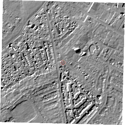Shaded relief map of the ground around SW62TP, computed from Environment Agency LiDAR. The ground here sits at about 4 m above sea level and falls 7 m across the surrounding 800 m. Surface water reaching this point runs off ground lying to the north-east, 6.8 m higher.