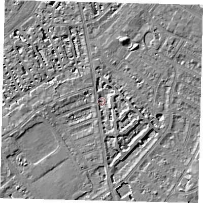 Shaded relief map of the ground around SW62TT, computed from Environment Agency LiDAR. The ground here sits at about 3 m above sea level and falls 7 m across the surrounding 800 m. Surface water reaching this point runs off ground lying to the east-south-east, 4.0 m higher.