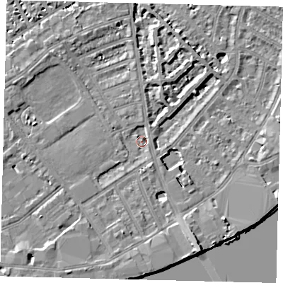 Shaded relief map of the ground around SW62UA, computed from Environment Agency LiDAR. The ground here sits at about 4 m above sea level and falls 9 m across the surrounding 800 m. Surface water reaching this point runs off ground lying to the south-south-east, 7.0 m higher.