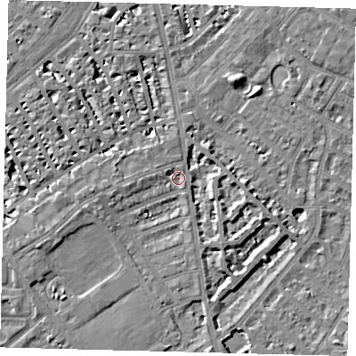 Shaded relief map of the ground around SW62UH, computed from Environment Agency LiDAR. The ground here sits at about 4 m above sea level and falls 7 m across the surrounding 800 m. Surface water reaching this point runs off ground lying to the east-south-east, 4.0 m higher.