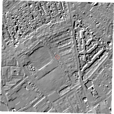 Shaded relief map of the ground around SW63BA, computed from Environment Agency LiDAR. The ground here sits at about 3 m above sea level and falls 7 m across the surrounding 800 m. Surface water reaching this point runs off ground lying to the south-west, 2.0 m higher.
