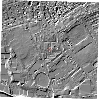Shaded relief map of the ground around SW63DL, computed from Environment Agency LiDAR. The ground here sits at about 5 m above sea level and falls 9 m across the surrounding 800 m. Surface water reaching this point runs off ground lying to the west-north-west, 0.7 m higher.