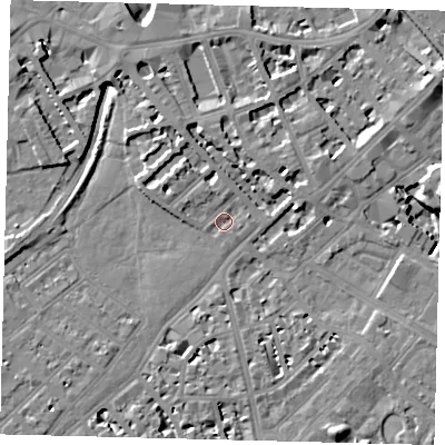 Shaded relief map of the ground around SW64QG, computed from Environment Agency LiDAR. The ground here sits at about 3 m above sea level and falls 10 m across the surrounding 800 m. Surface water reaching this point runs off ground lying to the north-west, 3.0 m higher.