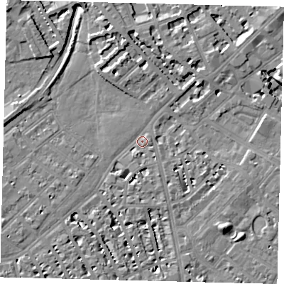 Shaded relief map of the ground around SW64SG, computed from Environment Agency LiDAR. The ground here sits at about 3 m above sea level and falls 8 m across the surrounding 800 m. Surface water reaching this point runs off ground lying to the north-east, 5.0 m higher.