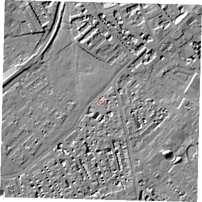 Shaded relief map of the ground around SW64SQ, computed from Environment Agency LiDAR. The ground here sits at about 3 m above sea level and falls 8 m across the surrounding 800 m. Surface water reaching this point runs off ground lying to the north-east, 5.0 m higher.